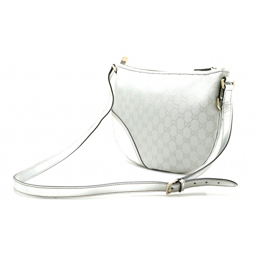 Gucci Silver Bag Leather Shoulder GG Diagonal